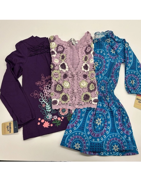 Other - Crochet Sweater Bundle w Oshkosh Tops Girl 6 6X Purple Floral Spring School